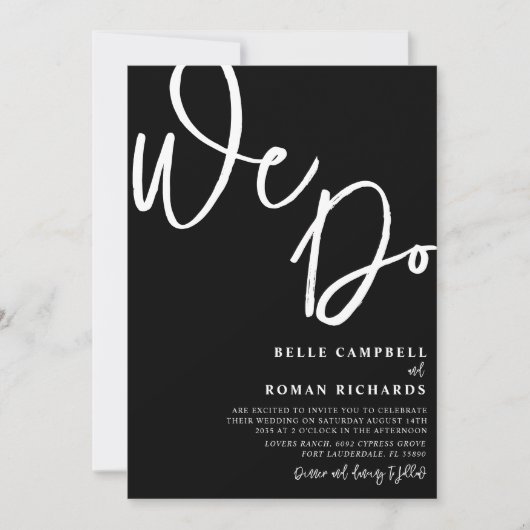 Elegant we schrijven zwart-witbruiloft kaart (Voorkant)
