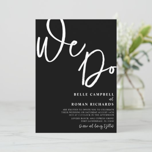 Elegant we schrijven zwart-witbruiloft kaart (Staand voorkant)