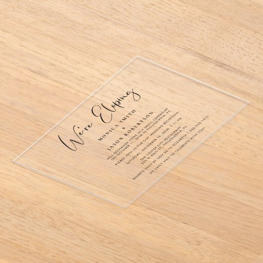 Elegant We zijn Eloping bruiloft receptie Acryl Uitnodigingen (Laagn)