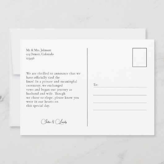 Elegant We zijn getrouwd Wedding Accouncement Kaar Aankondiging (Achterkant)