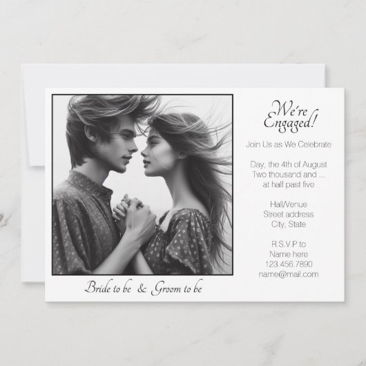 Elegant We zijn verloofd ingelijste foto zwart-wit Aankondiging (Voorkant)