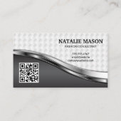 Elegant Weave Patroon | Silver Metallic | QR-code Visitekaartje (Achterkant)