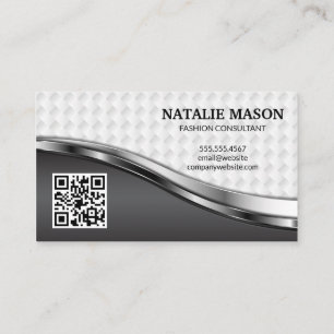 Elegant Weave Patroon   Silver Metallic   QR-code Visitekaartje