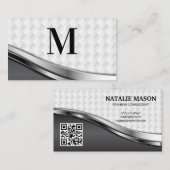 Elegant Weave Patroon | Silver Metallic | QR-code Visitekaartje (Voorkant / Achterkant)