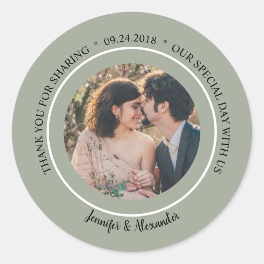 Elegant Weddenschap Bedankt voor je foto-zegelbede Ronde Sticker (Voorkant)