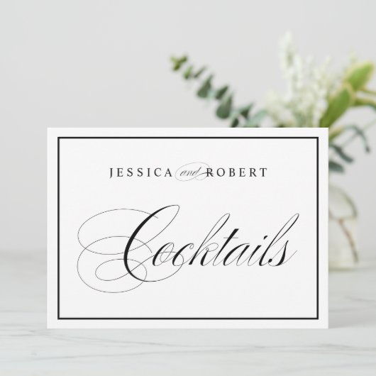 Elegant Weddenschap Cocktails Black Border Kaart (Staand voorkant)