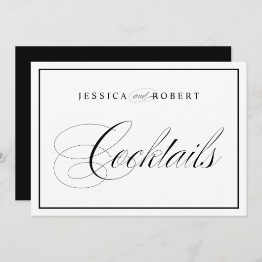 Elegant Weddenschap Cocktails Black Border Kaart (Voorkant / Achterkant)
