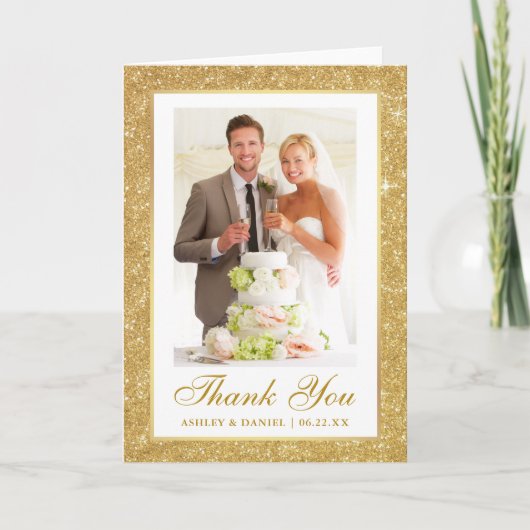 Elegant Weddenschap Foto Gold Glitter Lijst Fold Bedankkaart (Voorkant)