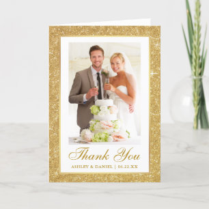 Elegant Weddenschap Foto Gold Glitter Lijst Fold Bedankkaart