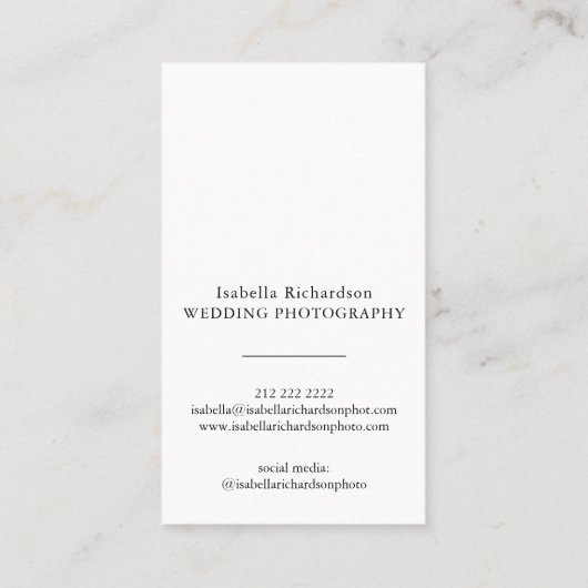 Elegant Weddenschap Fotografie Verticaal Visitekaartje (Achterkant)