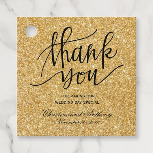 Elegant Weddenschap Hartelijk dank voor goudglitte Bedankjes Labels (Voorkant)