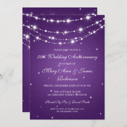 Elegant Weddenschap Jubileum Sparkast Paars Kaart (Voorkant / Achterkant)