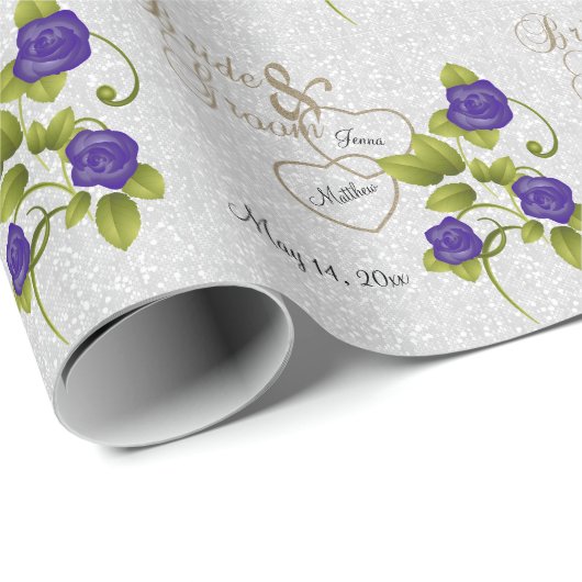 Elegant Weddenschap met Paarse Rozen en goudverhuu Cadeaupapier (Rol Hoek)