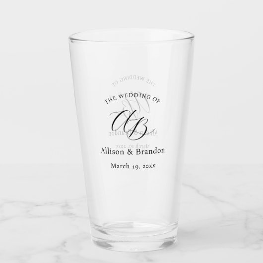 Elegant Weddenschap Monogram Script Aangepast Glas (Voorkant)