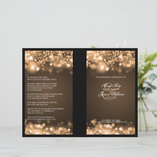 Elegant Weddenschap Program Sparging Lights Gold (Staand voorkant)