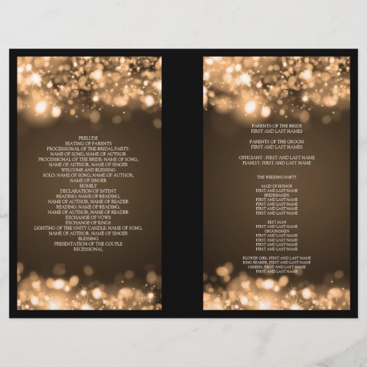 Elegant Weddenschap Program Sparging Lights Gold (Achterkant)