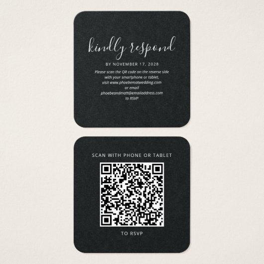 Elegant Weddenschap QR Code RSVP Website Vierkante Visitekaartjes (Voorkant /achterkant)