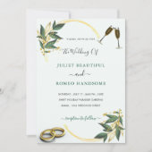 Elegant Weddenschap Uitnodiging Gold Leaves Rings  (Voorkant)