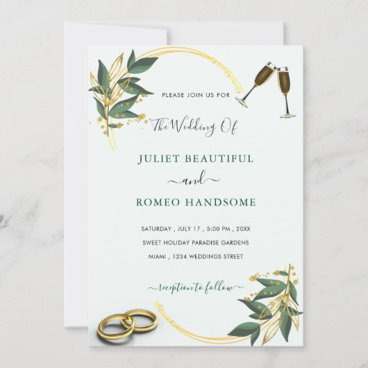 Elegant Weddenschap Uitnodiging Gold Leaves Rings  (Voorkant)