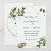 Elegant Weddenschap Uitnodiging Gold Leaves Rings  (Voorkant / Achterkant)