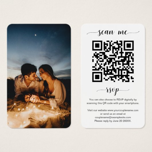 Elegant Weddenschap Website QR Code Foto RSVP Card Visitekaartje (Voorkant /achterkant)