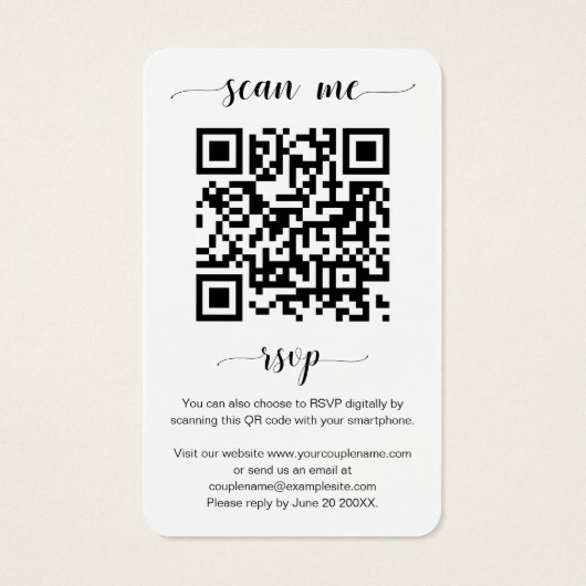 Elegant Weddenschap Website QR Code Foto RSVP Card Visitekaartje (Achterkant)