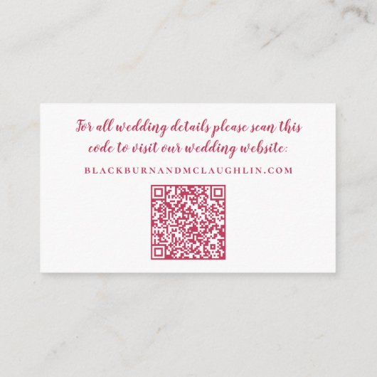 Elegant Weddenschap Website QR Code Magenta Red Mo Informatiekaartje (Achterkant)