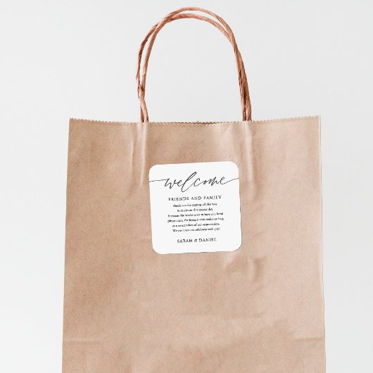 Elegant Weddenschap Welkom Gift Bag Basket Vierkante Sticker