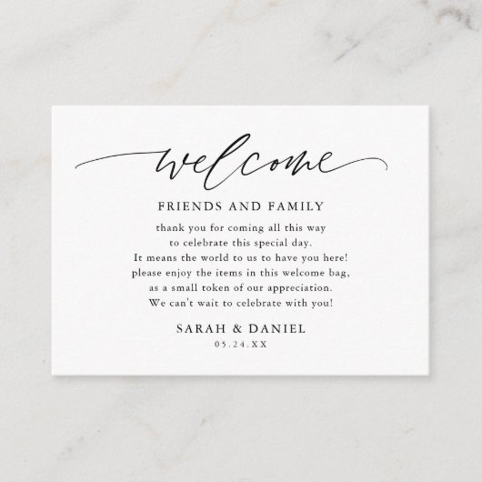 Elegant Weddenschap Welkom Gift Bag Place Cards Informatiekaartje (Voorkant)