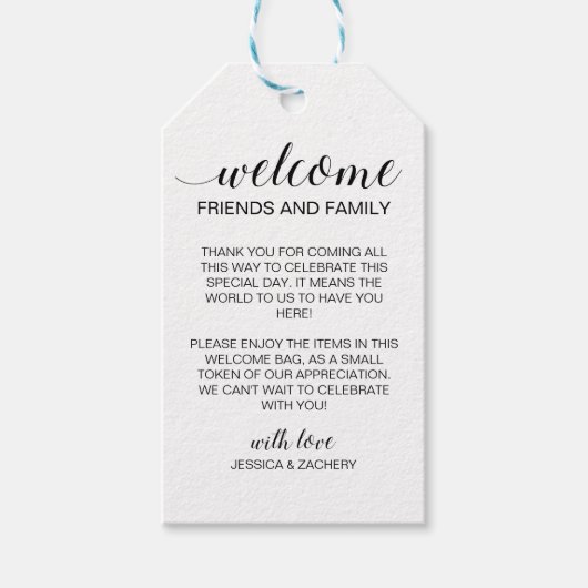 Elegant Weddenschap Welkom Gift Basket Bag Cadeaulabel (Voorkant)