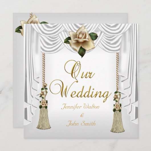 Elegant Weddenschap White Cream Gold Roos Set Kaart (Voorkant / Achterkant)