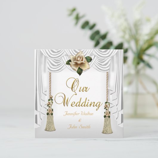 Elegant Weddenschap White Cream Gold Roos Set Kaart (Staand voorkant)