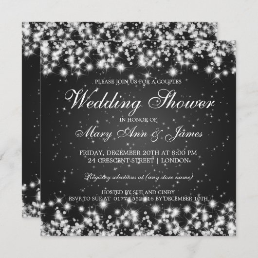 Elegant Weddenschap Winter Sparkle Black Kaart (Voorkant / Achterkant)