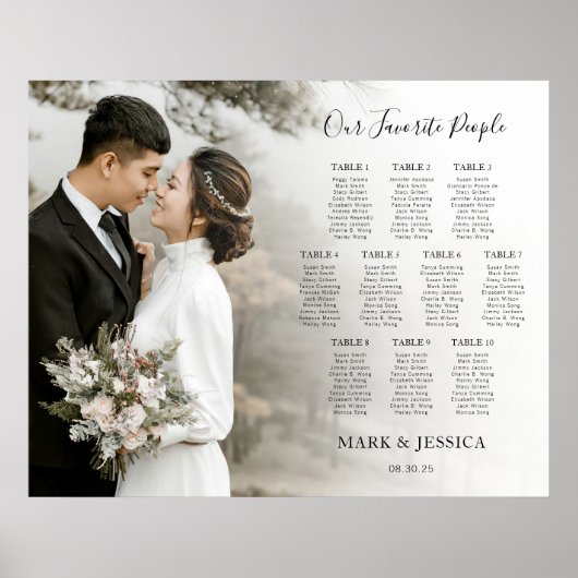 Elegant Wedding 10 table Seating Chart with Photo Poster (Voorkant)