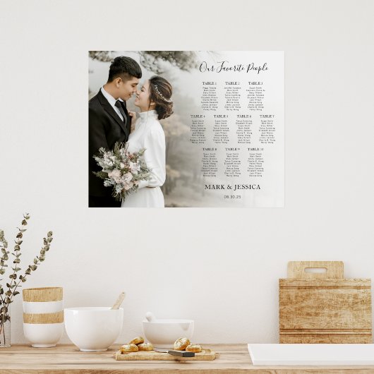 Elegant Wedding 10 table Seating Chart with Photo Poster (Keuken)