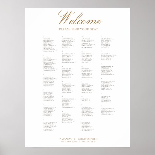 Elegant Wedding Alfabetical Seating Chart Poster (Voorkant)