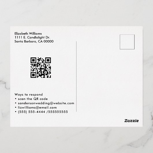 Elegant Wedding and RSVP Ruby Red Gold Leaves Folie Uitnodiging Briefkaart (Achterkant)