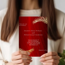 Elegant Wedding and RSVP Ruby Red Gold Leaves Folie Uitnodiging Briefkaart
