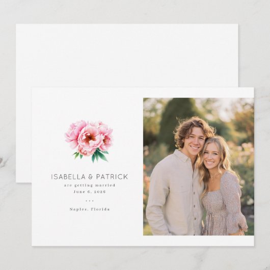 Elegant Wedding Announcement with Floral Design Save The Date (Voorkant / Achterkant)