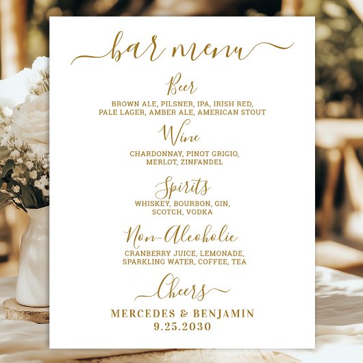 Elegant Wedding Bar Gold Persoonlijke Drink Menu Poster
