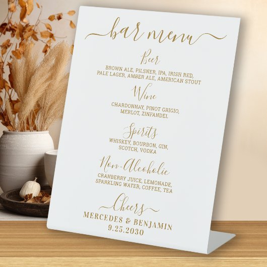 Elegant Wedding Bar Gold Persoonlijke Drink Menu Reclamebord Met Voetstuk