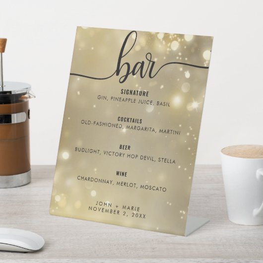 Elegant Wedding Bar Signature Cocktail Reclamebord Met Voetstuk (Insitu)