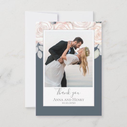 Elegant Wedding Bedankt Floral Waterverf Grijs (Voorkant)