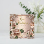 Elegant Wedding Beige Cream Gold Roos Kaart (Staand voorkant)