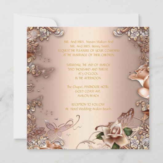 Elegant Wedding Beige Cream Gold Roos Kaart (Achterkant)