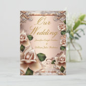 Elegant Wedding  Beige Cream Gold Roos Kaart (Staand voorkant)