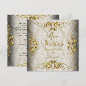 Elegant Wedding Beige Gold Damask Kaart (Voorkant / Achterkant)