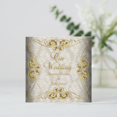 Elegant Wedding Beige Gold Damask Kaart (Staand voorkant)