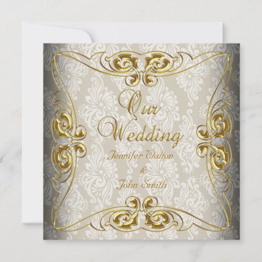 Elegant Wedding Beige Gold Damask Kaart (Voorkant)