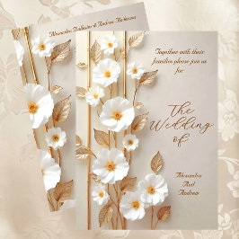 Elegant Wedding Beige White Flowers Gold Bamboo Kaart